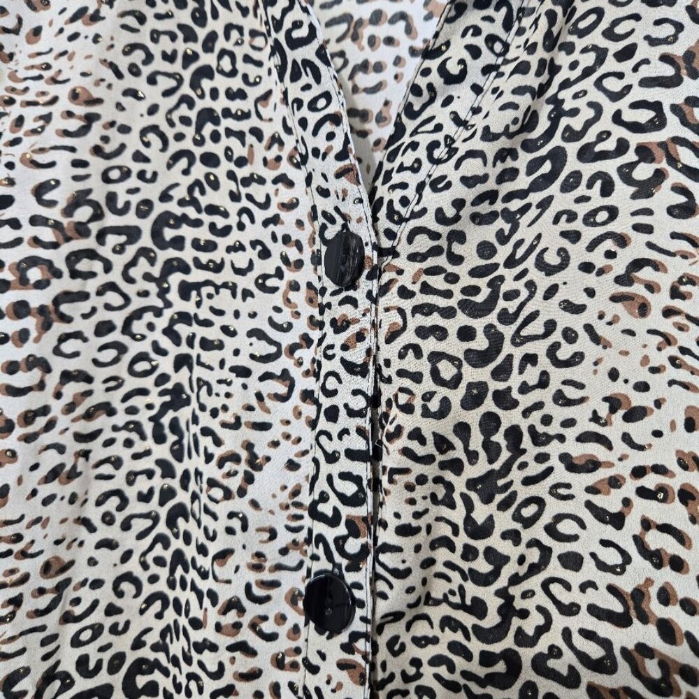 Maggie Barnes Womens Button Up Animal Print Top Size 3X Leopard Mob Wife Office - Picture 2 of 10